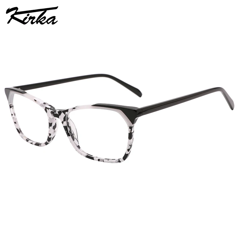 

Kirka Female Acetate Cat Eye Laminating Milky Dotted Bend Piece Optical Frames Prescription Lens Wide Temples Glasses WD4242