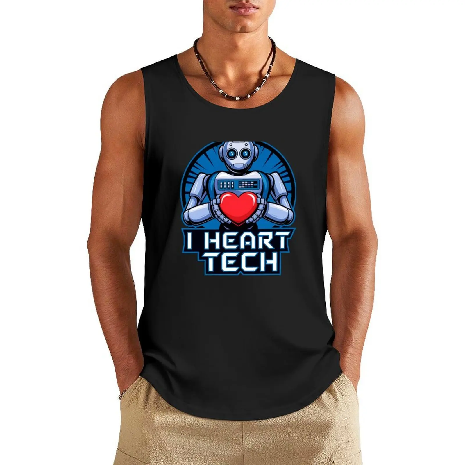 

I Love Tech Robot Heart Tank Top sports clothes for men singlet for men Sportswear for men mens designer clothes