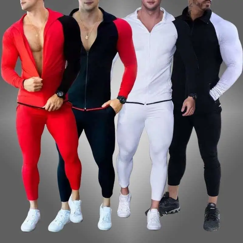 

New 2023 Men's Sportswear Set with Hoodie And Color Blo Design Tight Fit Sweatirt Set for Men Long Sve Long Pants