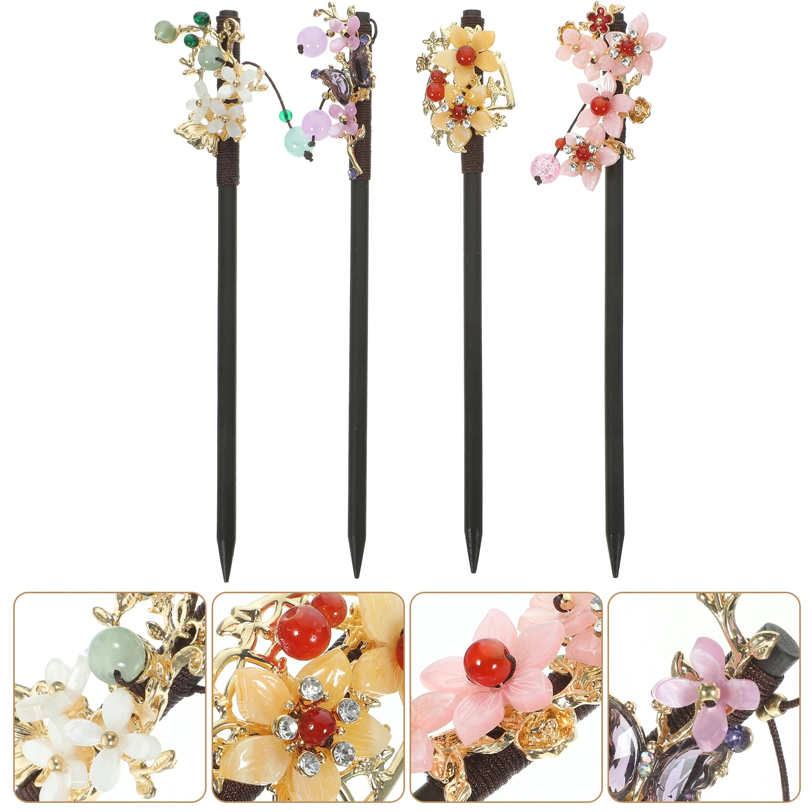 4Pcs Elegant Chinese Style Flower Hair Chopsticks Unique Design Decorative Accessories for Women Hair Sticks
