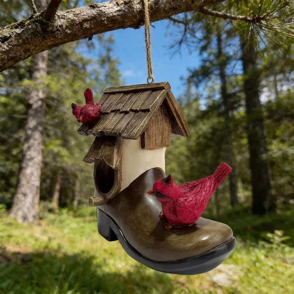 Fake Hand-Woven Simulated Boot Bird Nest Shoe Shape Bird Accessories Hanging Hummingbird House Hangable Resin Bird House Lawn