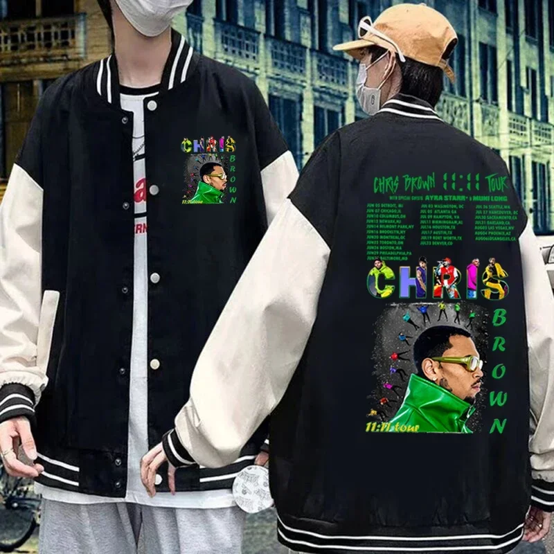 

Chris Brown Merch Baseball Uniform 11:11 Album Series Coat Casual Fashion Chris Brown 11:11 Tour 2024 Jacket Men's Hoodies Gift