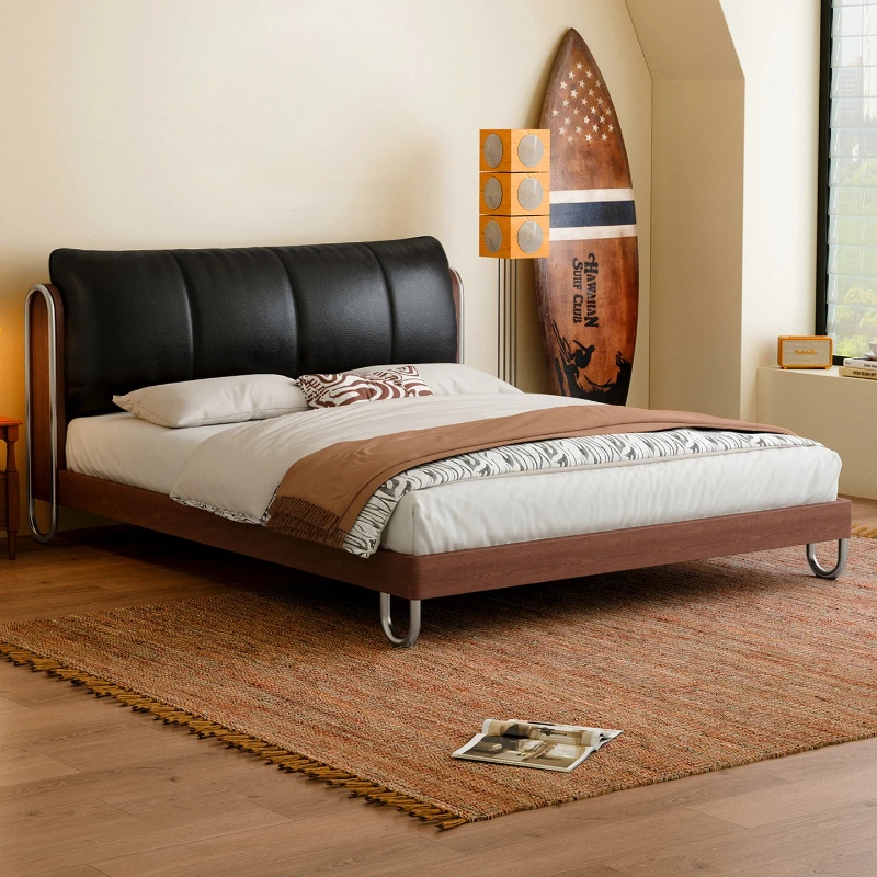 

Solid wood bed 1.8 meters leather double bed antique ash wood soft bag master bedroommarriage