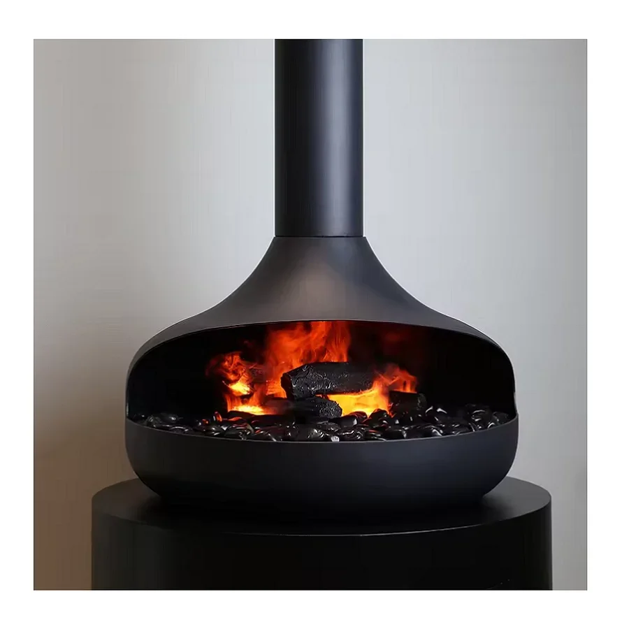 

YYHC-Hot-selling indoor rotary hanging fireplace Durable black carbon steel warm wood burning fireplace for home use