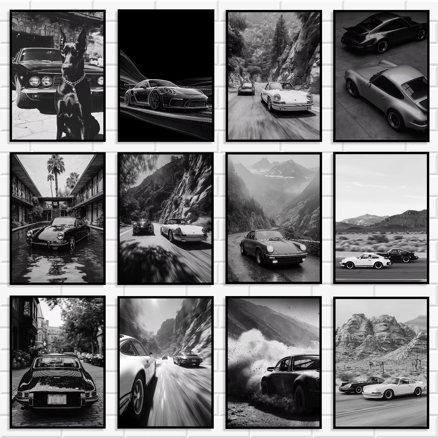 Black White Classic Sports Car Canvas Wall Art Vintage Poster Luxury Retro Automobile Print Man Cave Bedroom Office Home Decor