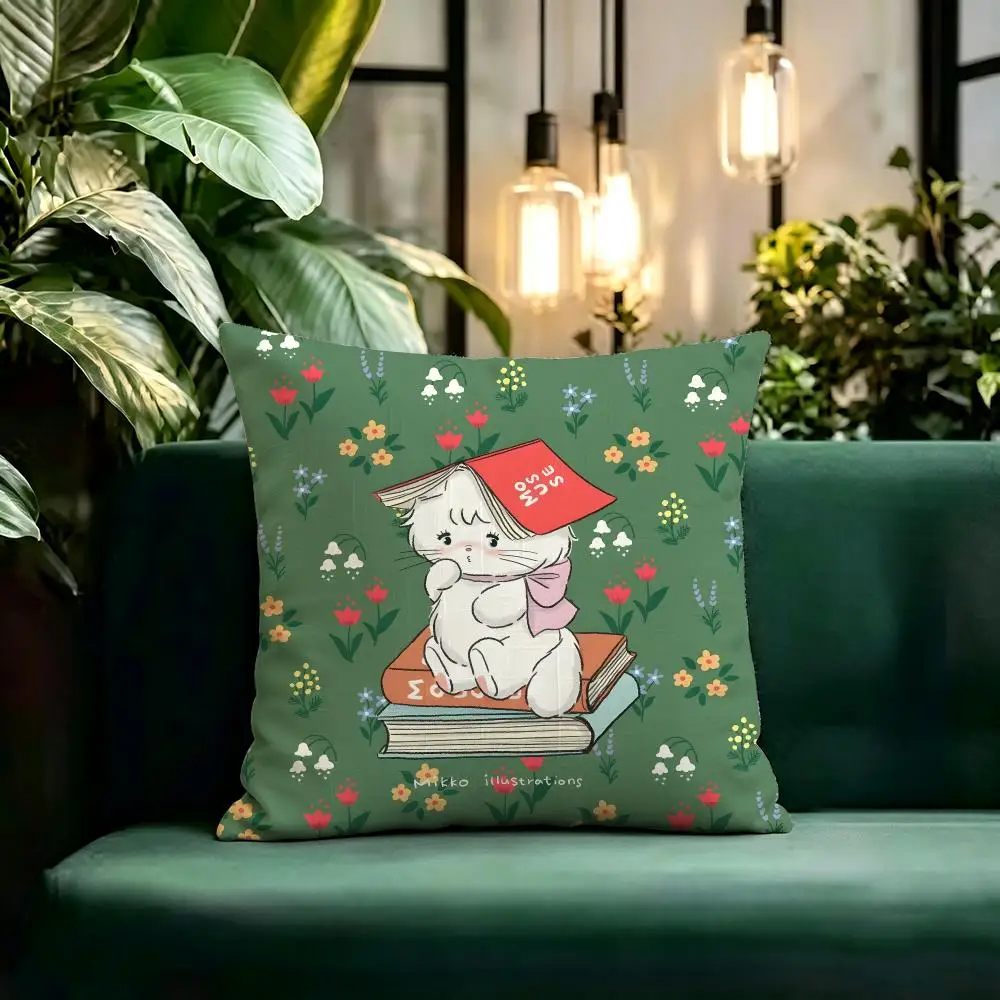 Anime M-mikko illustrations Cushion Cover Linen Pillow Cover Invisible Zipper para Sofa Silla de Oficina