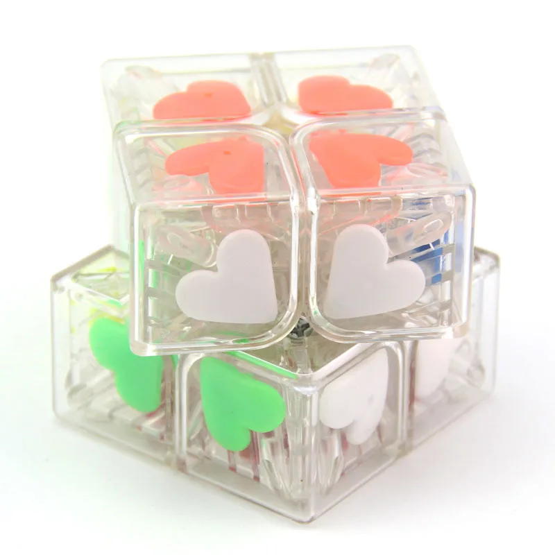 Fangshi Shishuang-Cubo mágico de amor, Base transparente, velocidad del corazón, 2x2x2, Cubo mágico, juguetes educativos de colección