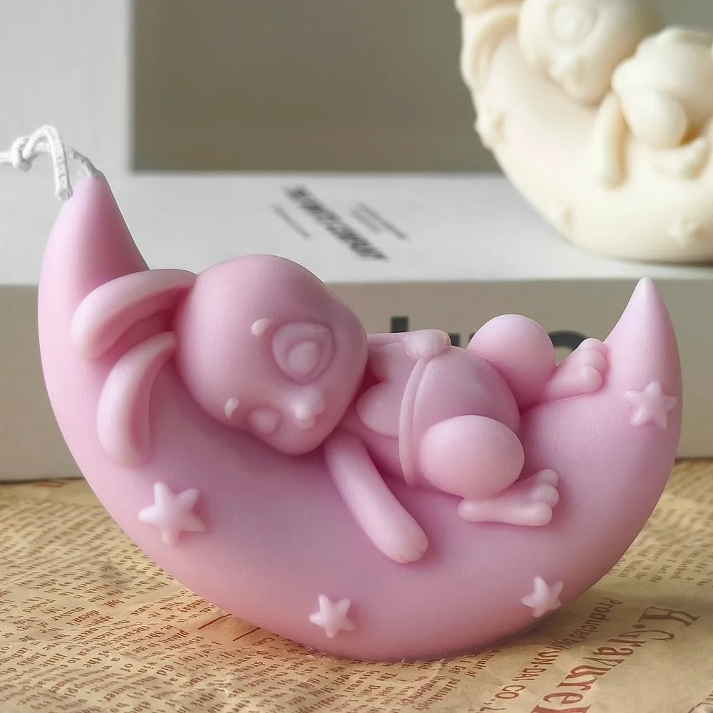 Easter Day Rabbit Silicone Candle Mould Sleep Animal Gypsum Mold Ramadan Resin Making Home Decor Star Moon Relief Birthday Gifts