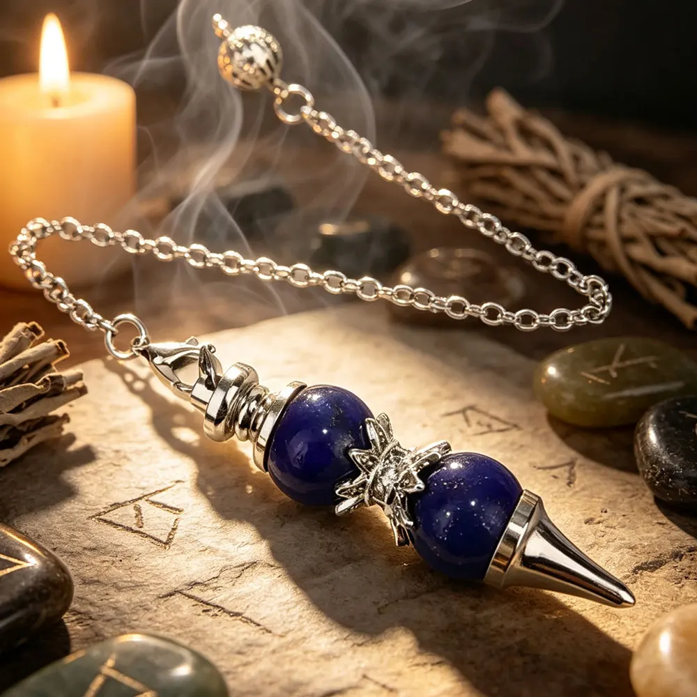 Natural Stone Crystal Pendulum for Divination Dowsing Healing Two 12 mm Round Beads Amethysts Lapis Lazuli Quartz Pendulos X251