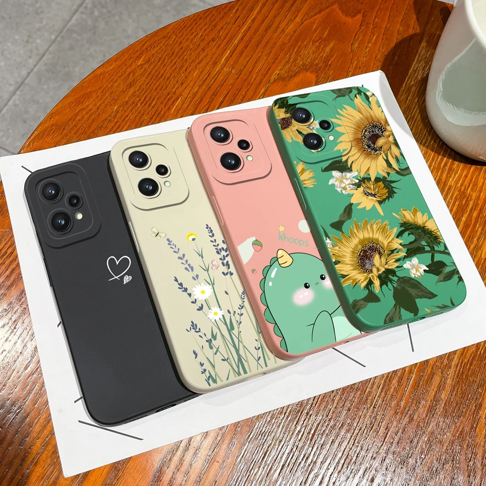 For Realme 9 Pro Plus Case Lovely Dinosaur Liquid Silicone Soft Ultra Thin TPU Shockproof Phone Cover For Realme9 9Pro+ Fundas