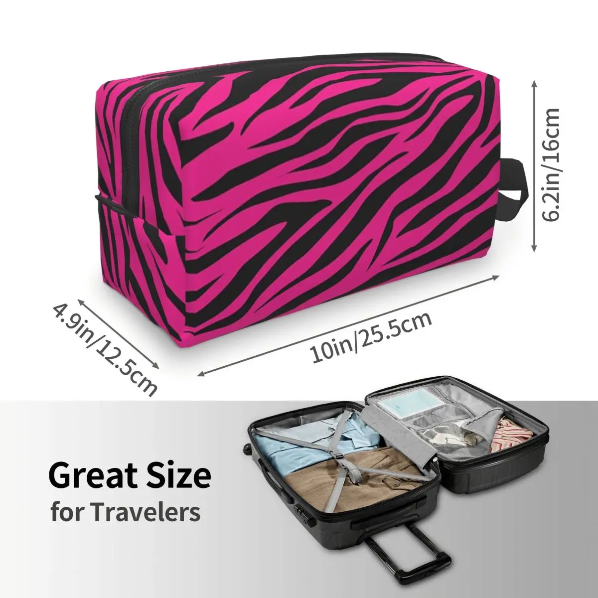 Pink Zebra Print Makeup Bag Cosmetic Organizer Storage Dopp Kit Toiletry Cosmetic Bag for Women Beauty Travel