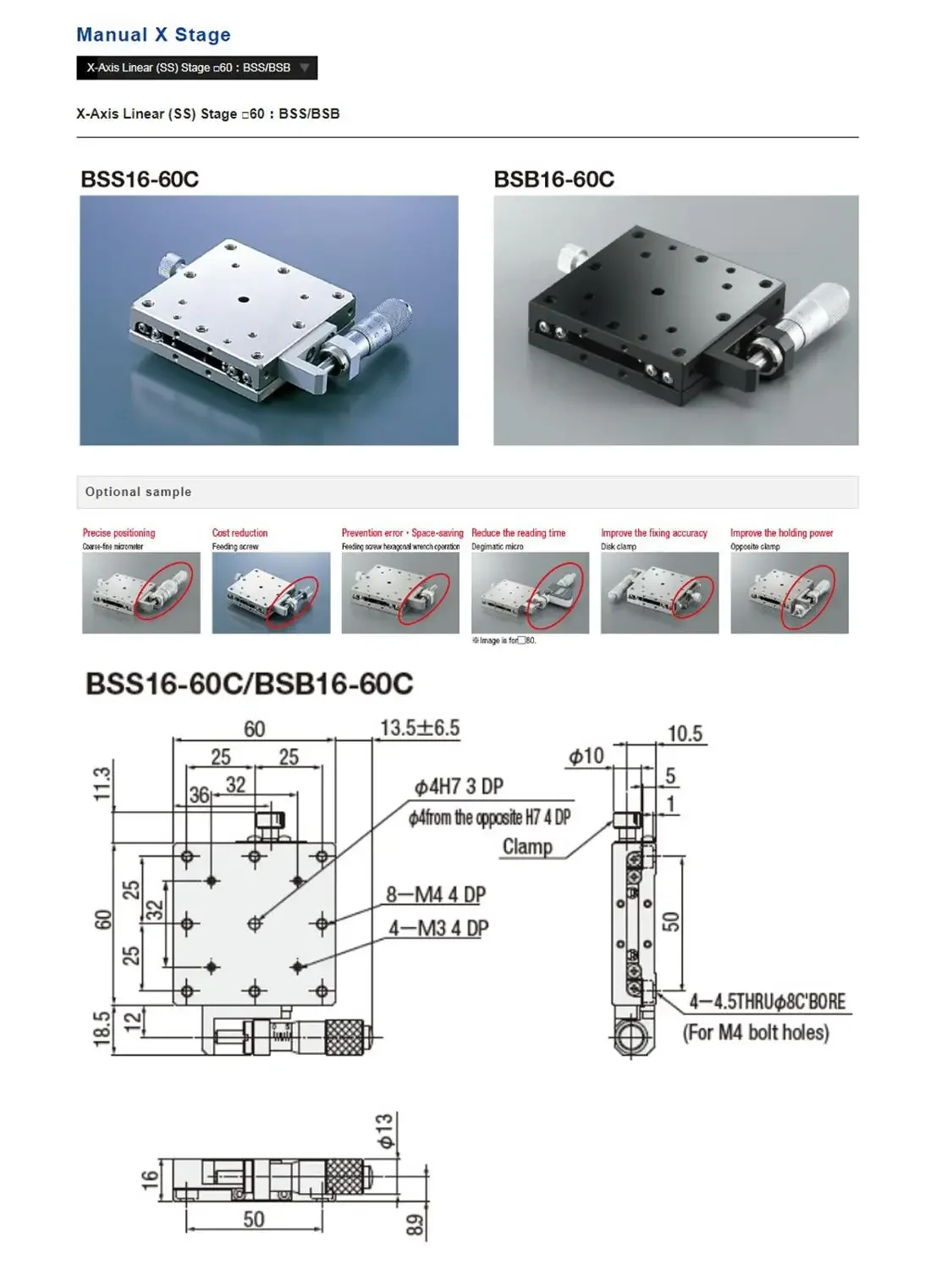 SURUGA BSB16-60C X-axis Linear Ball Guide Rail Adjustment Table Micrometer Manual Precision Displacement Sliding Table