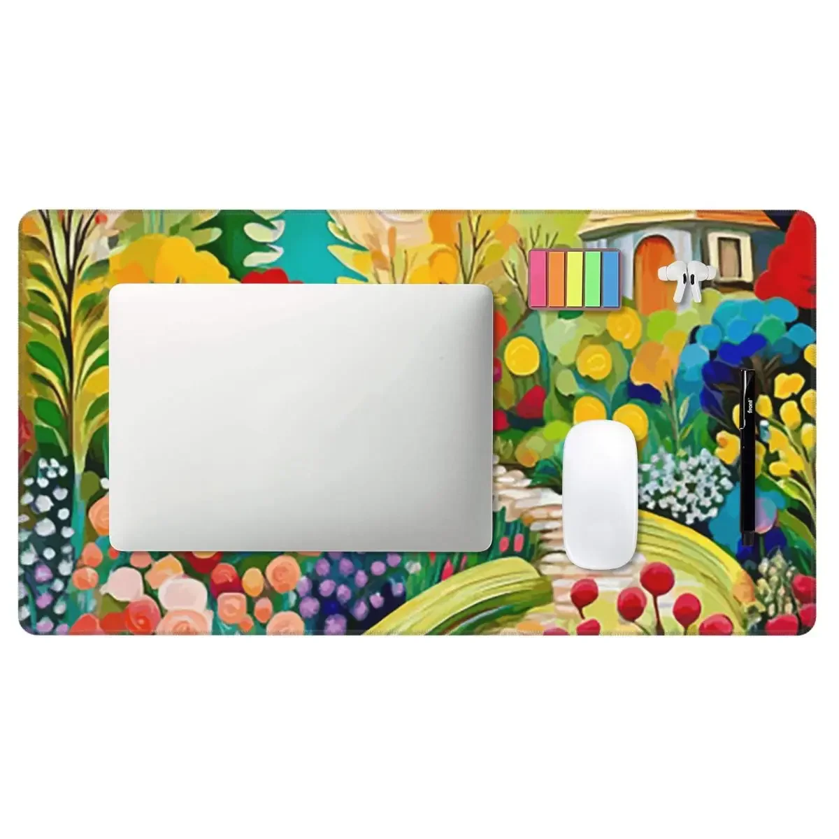 Large Mouse Pad Gustav Klimt Flower Garden With Cottage Gamer PC Laptop Mats KeyboardComputer Gaming Office Accessories Desk Mat