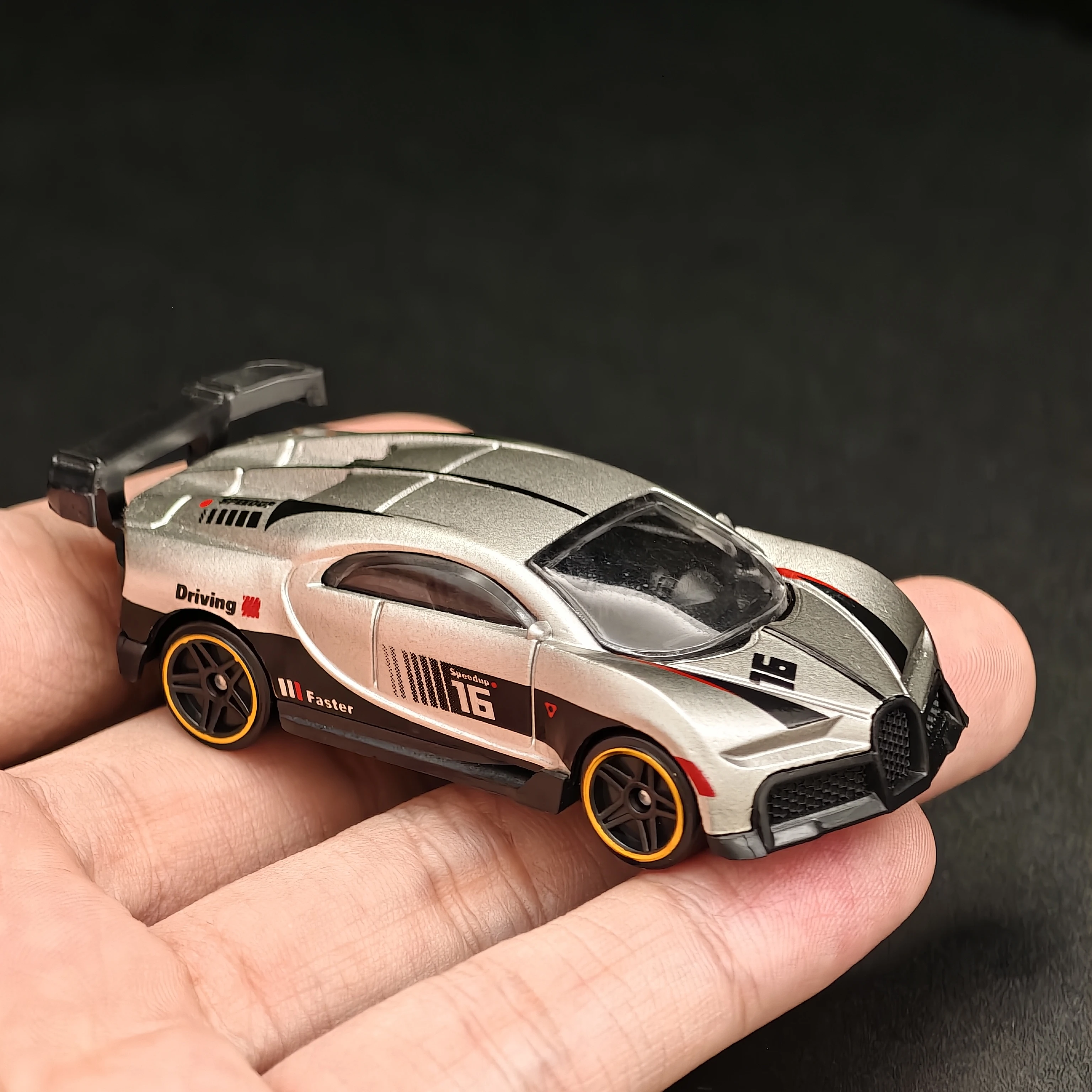 1/64 Diecast Alloy Sports Car Model Silver Racing Supercar with Rear Wing Spoiler Metal Miniature Toy for Collectors and Car Fan view 5