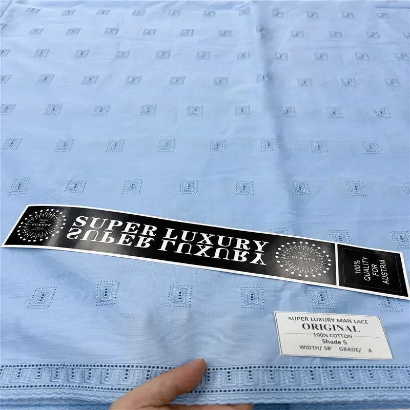 

5 ярдов, нигерийская 100% хлопок, польская атласная ткань для вышивки, высококачественная швейцарская вуаль, кружевной материал для мужчин, стиль Дубая 24L382708