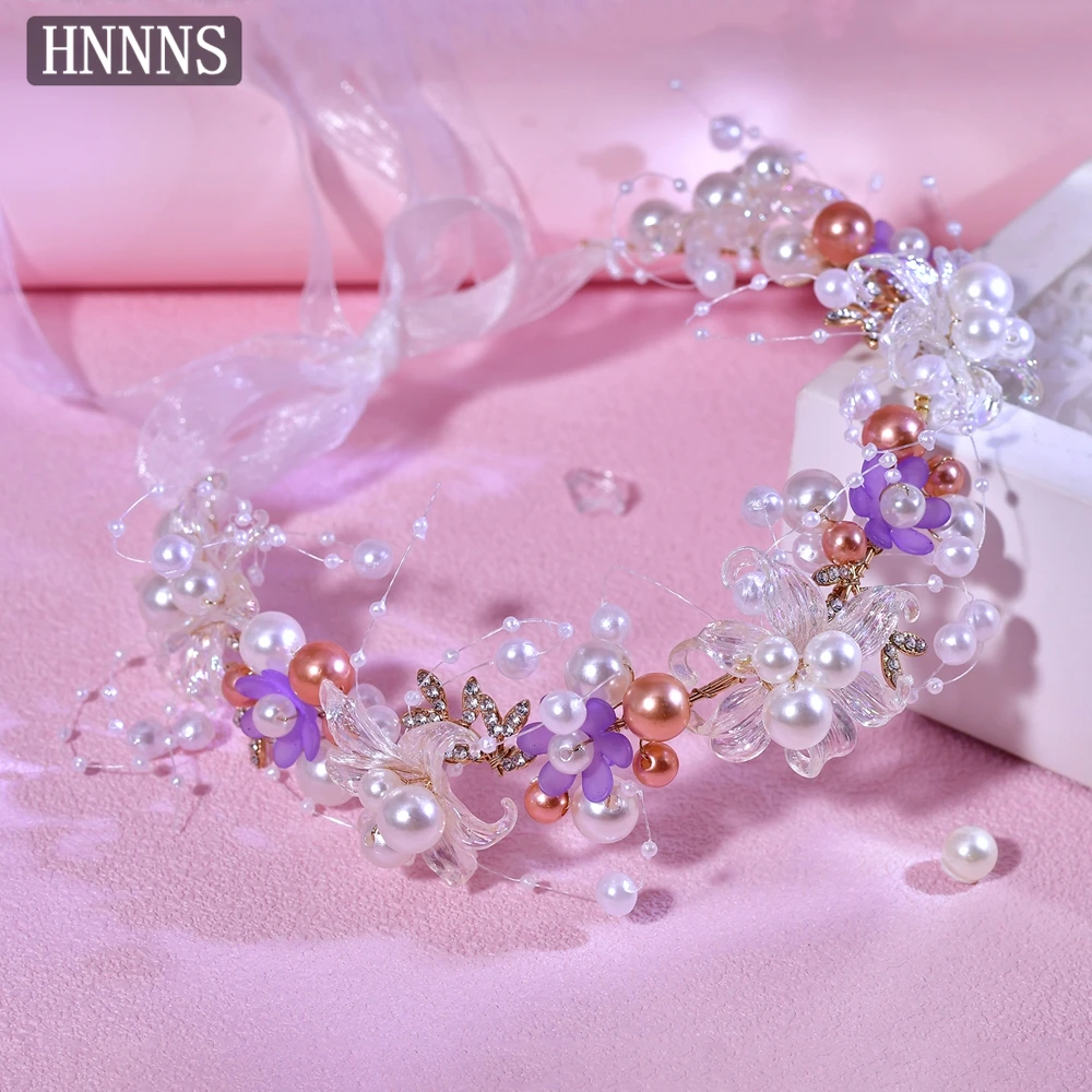 

HNNNS Elegant Girls Headband Pearl Headdress Girls Flower Wreath Bridal Garland Hair Hoop Wedding Jewelry Hair Accessories A392