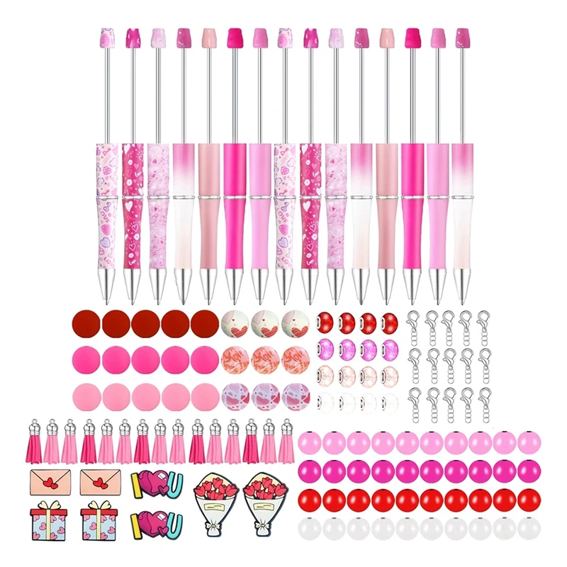 

15 Set Valentine's Day Beadable Pens, DIY Bead Pens Bulk Plastic Bead Pens For DIY Present Students Teens School Office