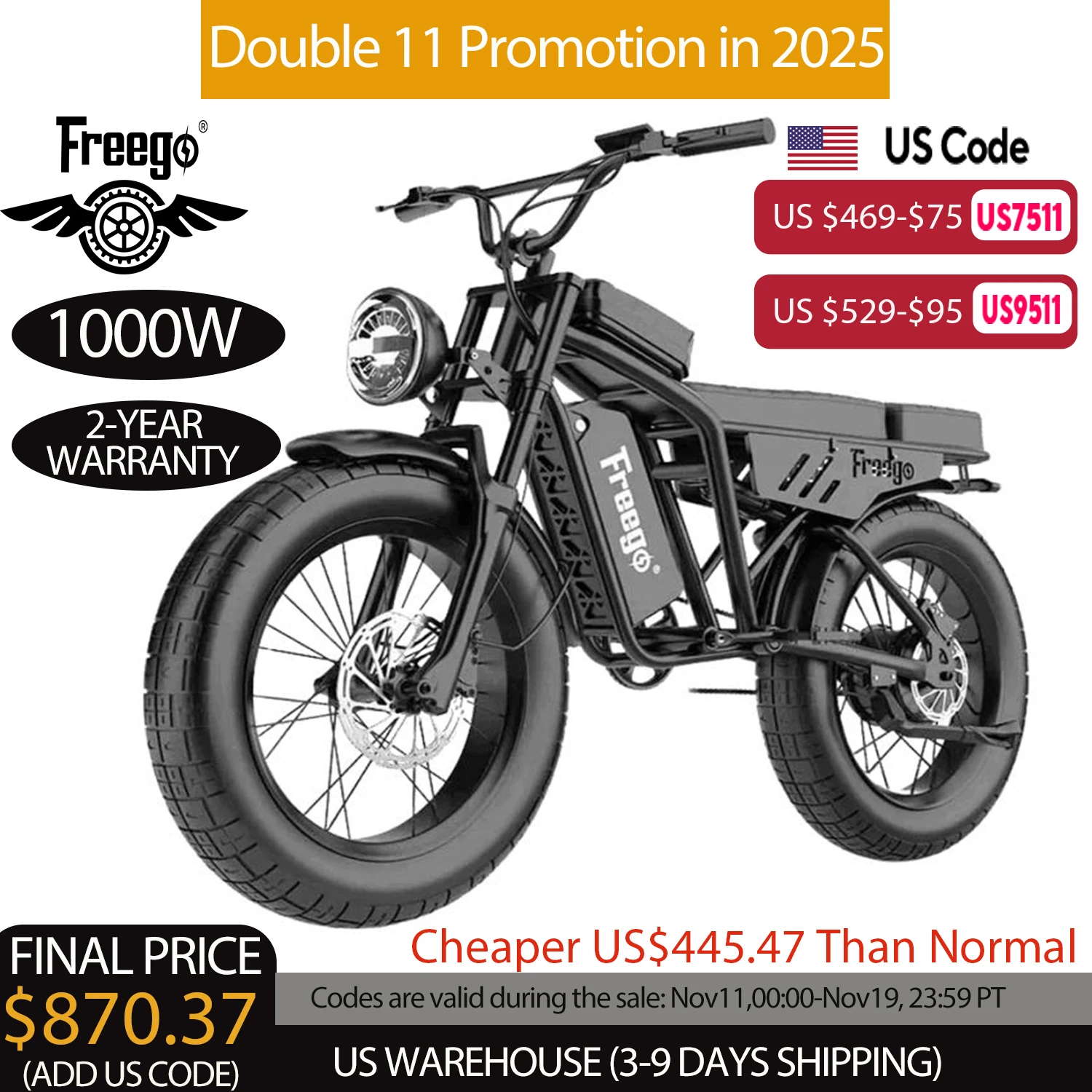 

New FREEGO F0 Electric Bike for Adults 20 Inch Fat Tire Off Road E-bicycle 48V10.4AH Battery Powerful Mountain Electric Bicycle