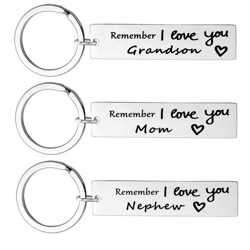 Europe America Fashionable Stainless Steel  Keychain Creative Remember I Love You Family Series Gift DIY Customizable Wholesale