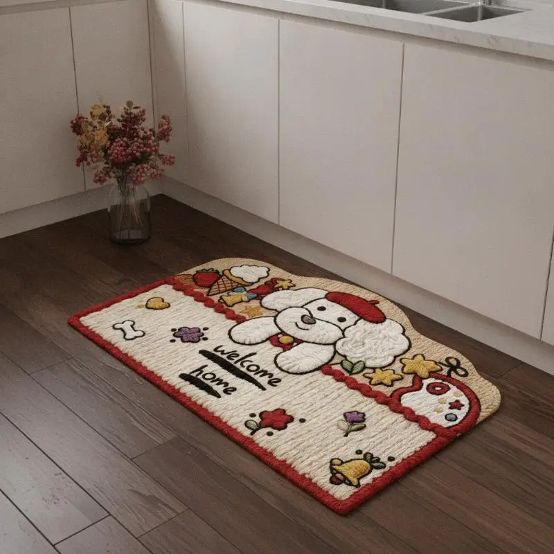 Diatom Mud Floor Mat Adorable Cartoon Dog Pattern Quick Dry Non Slip Absorbent Mat for Kitchen Sink Front Use