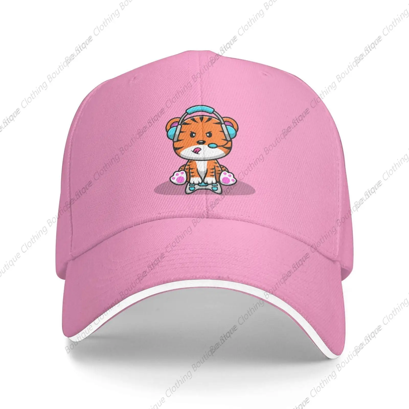 Cute Tiger to Play Games Baseball Cap Women Men Hat Adjustable Golf Caps Dad Sun Hat Pink