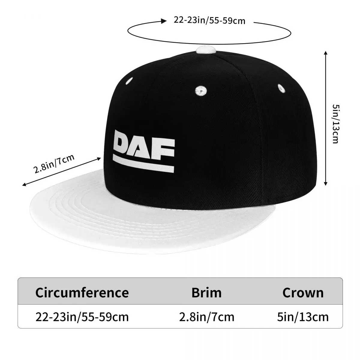 Boné ajustável, DAF branco, Hip Hop, plana