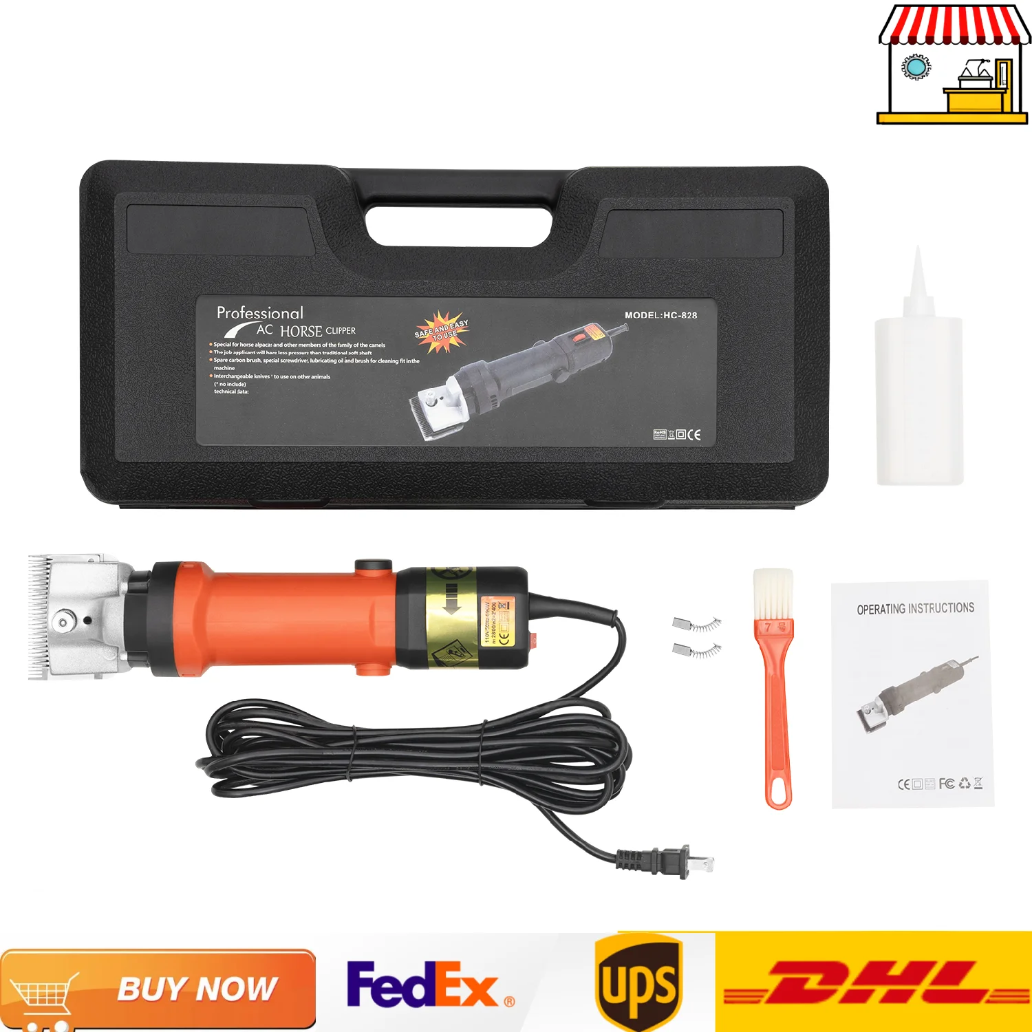 

Professional Horse Clipper Kit Electric Grooming Trimmer with Easy-Clean Detachable Blades