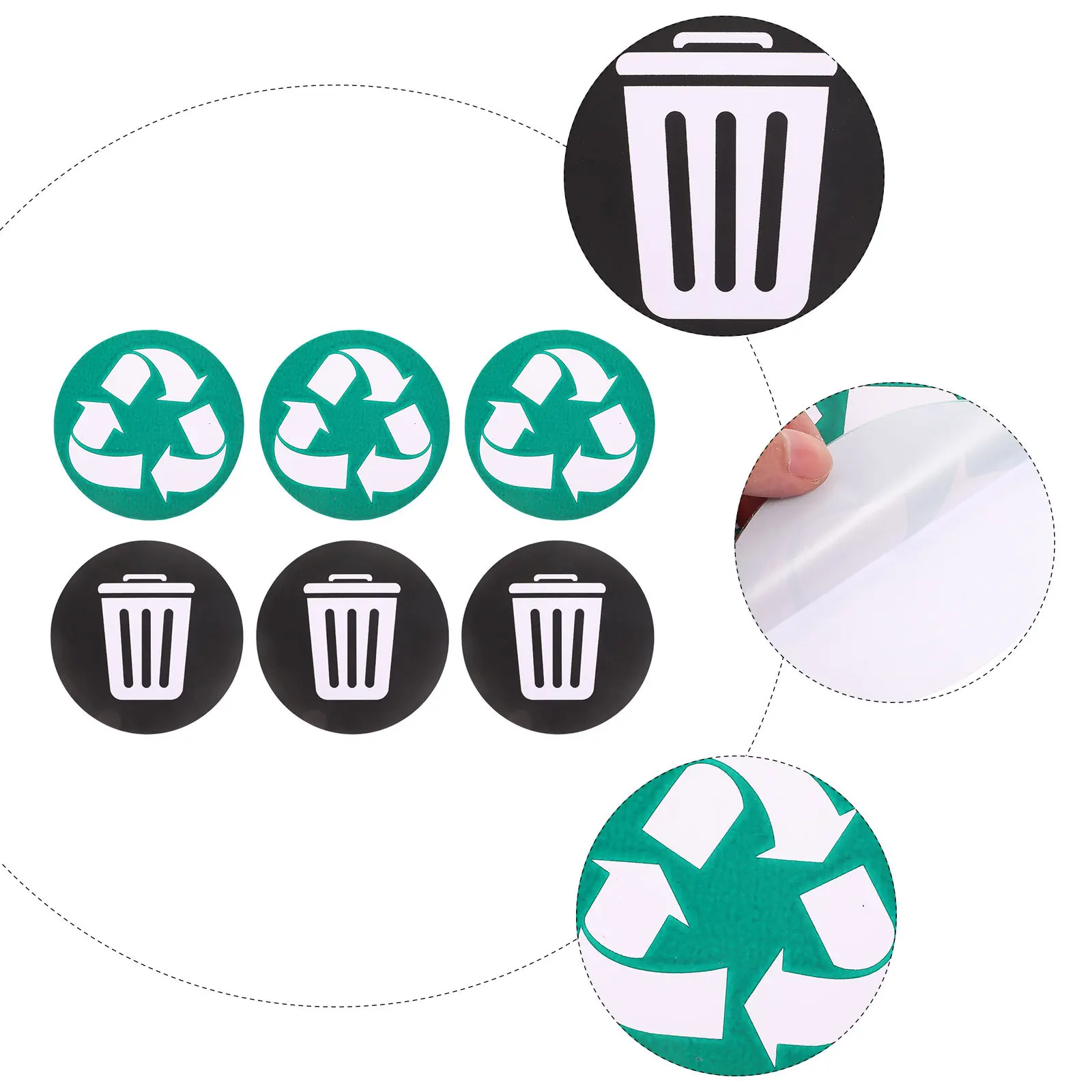 6pcs Garbage Sorting Stickers Adhesive Recycling Waste Decals Classification PVC Reusable Trash Can Labels Home Office Garden
