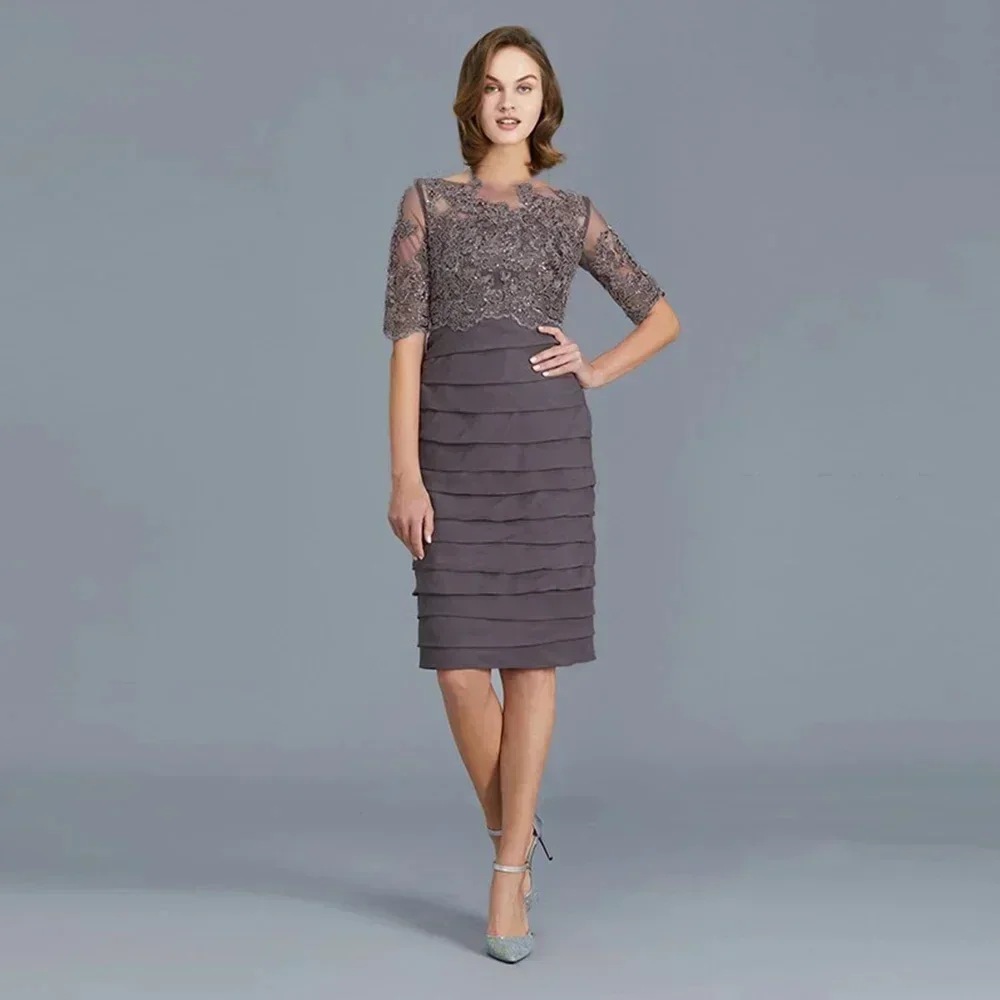 

Индивидуальные элегантные платья для матери невесты из шифона и кружева, приталенные, с вырезом-лодочкой, для официальных мероприятий и свадебных гостей, длиной до колена, Vestidos De Madrina