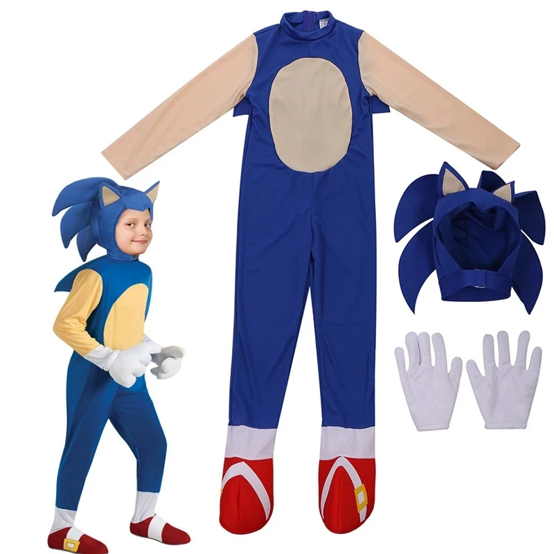 Kinder Egel Bliksem Muis Jumpsuit Anime Sonic Boy Cos Game Cosplay Kid Kostuum