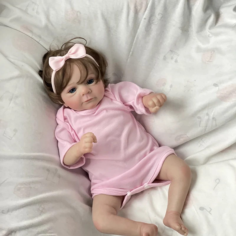 

49cm Realistic Lifelike Adorable Eyes Opened Reborn Newborn Doll Girl Named Felicia with Blue Eyes and Hand Rooted Hair