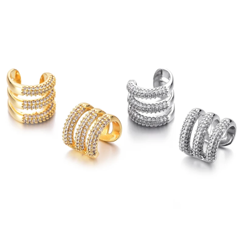 Boucles d'oreilles à Clip en forme de C à trois couches pour femmes, manchettes d'oreille sans Piercing, faux Cartilage, bijoux géométriques en zircone AAAA