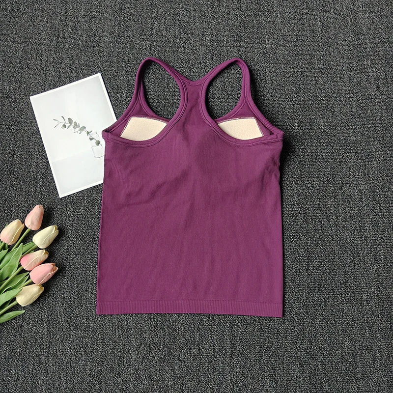 Women's SleevelessYoga Vest Ribbed Gym Tank Top Push Up Sport Vest Sports Running Fitness Vest Workout Top Padded Yoga Clothing image 2