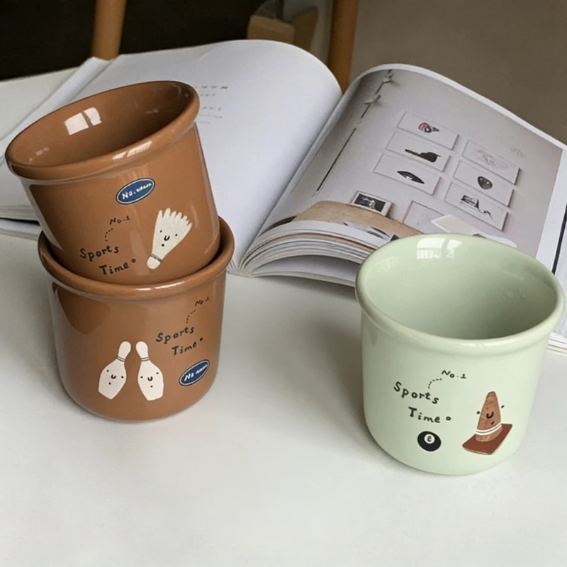 New Summer Sports Series Hand Painted Ceramic Mug Fresh Mint Green Badminton Sports Water Cup Couple Cup for Home Gym Daily Use