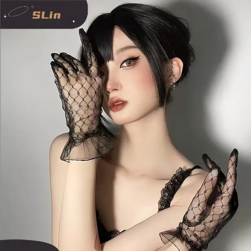 New Lace Gloves Adults Wedding Bride White Black Performance Lolita Sleeves with JK Japanese Kawaii Vintage Chiffon Arm Glove