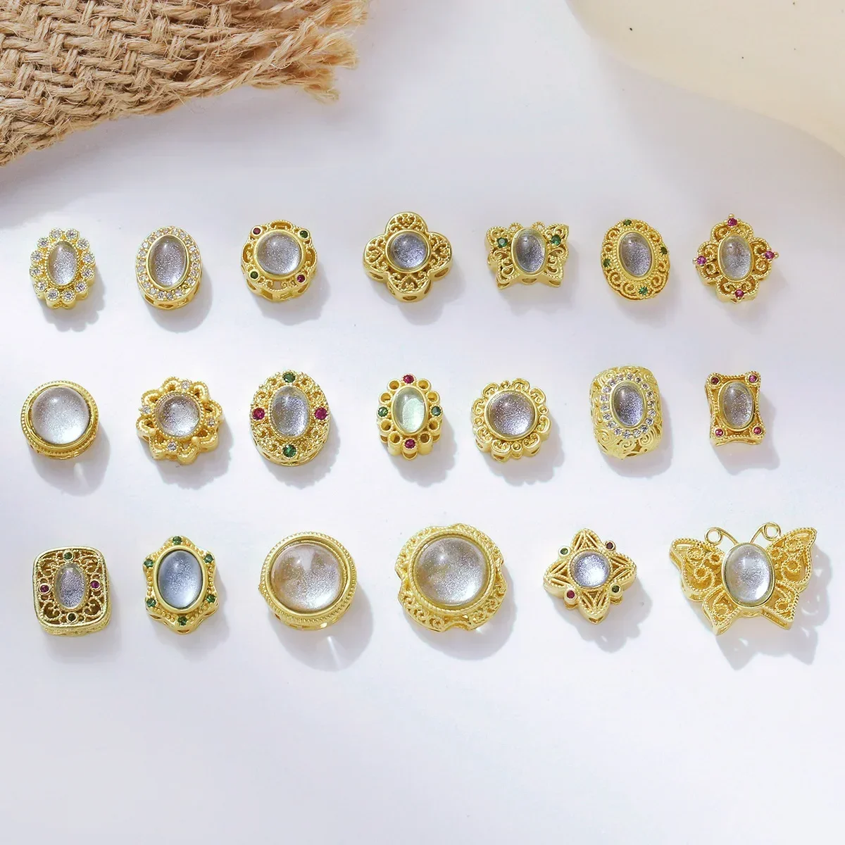 7pcs Aquamarine Hollowed-out Ring Face DIY Beaded Bracelet Necklace Beaded Through Hole Jewelry Accessorie Jewelry Making Charm