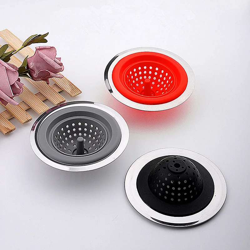 Silicone Stainless Steel Hair Filter Shower Hole Filter Utility Sink Protection Filter Bathroom Accessories Kitchen Tool