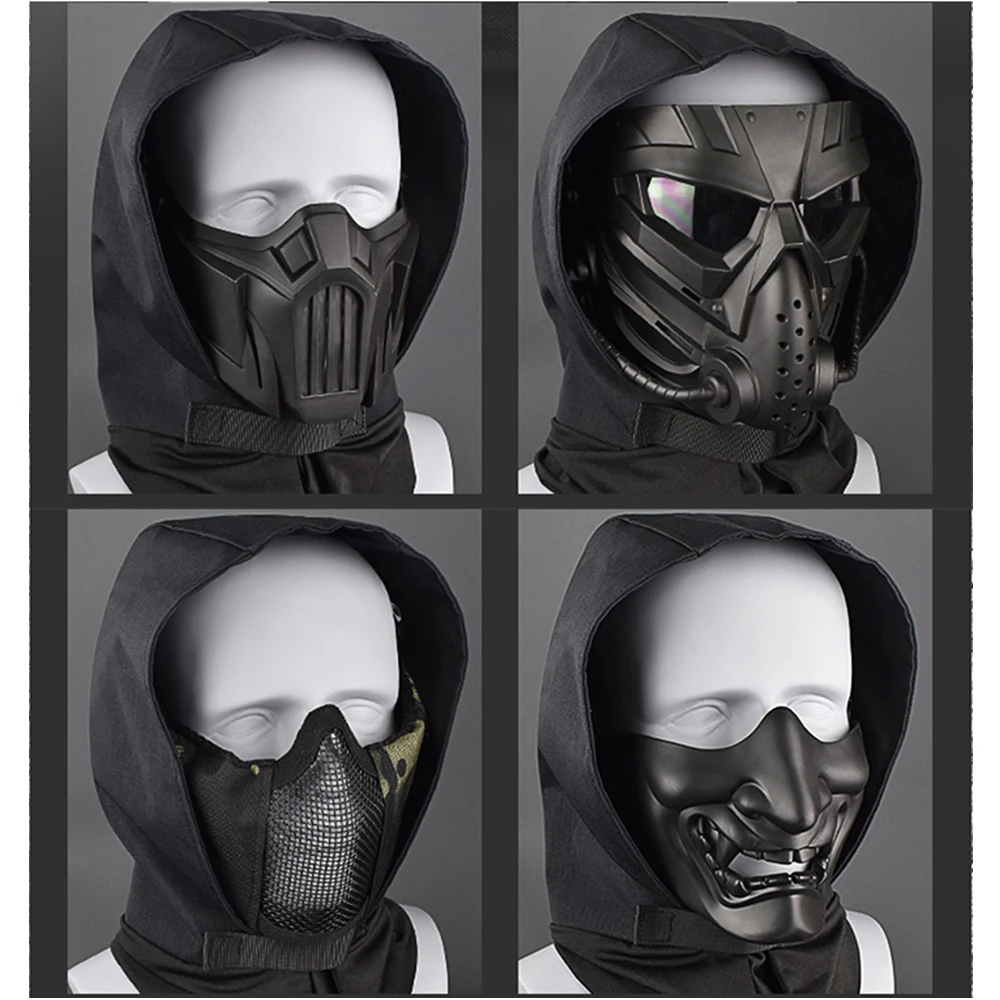 Tactical Hood Half-face Mask for Airsoft Paintball Hunting Halloween Mask Accessories Cycling Outdoor Hunting Headgear