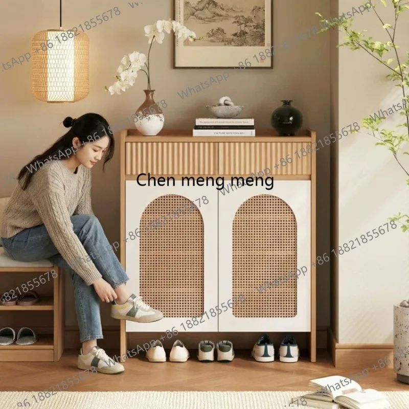 

Solid wood rattan door shoe cabinet Song's aesthetics household household account narrow entrance cabinet