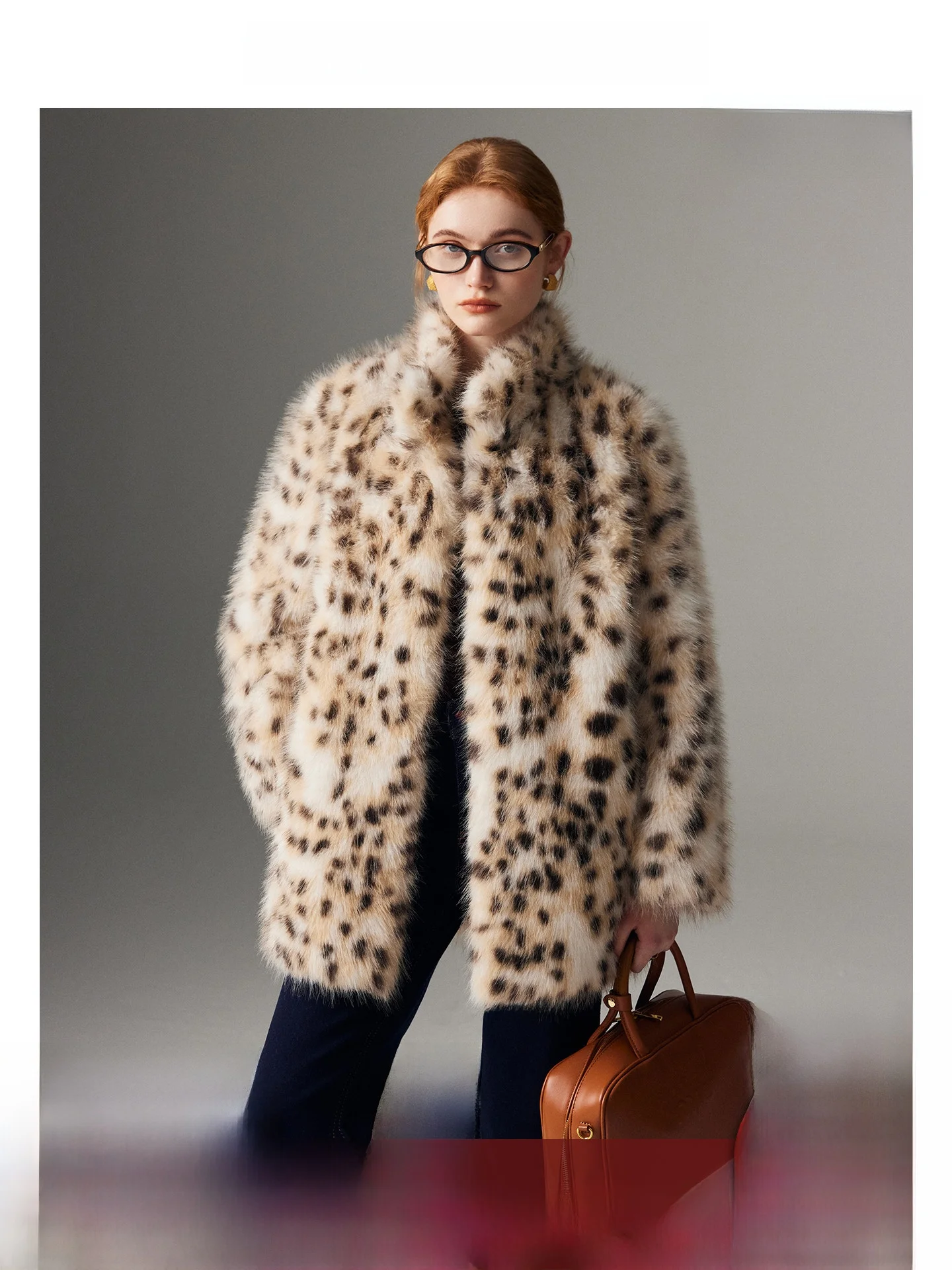 

Женская зимняя шуба с леопардовым принтом Ele, зимняя шуба с имитацией горного меха, экологически чистая