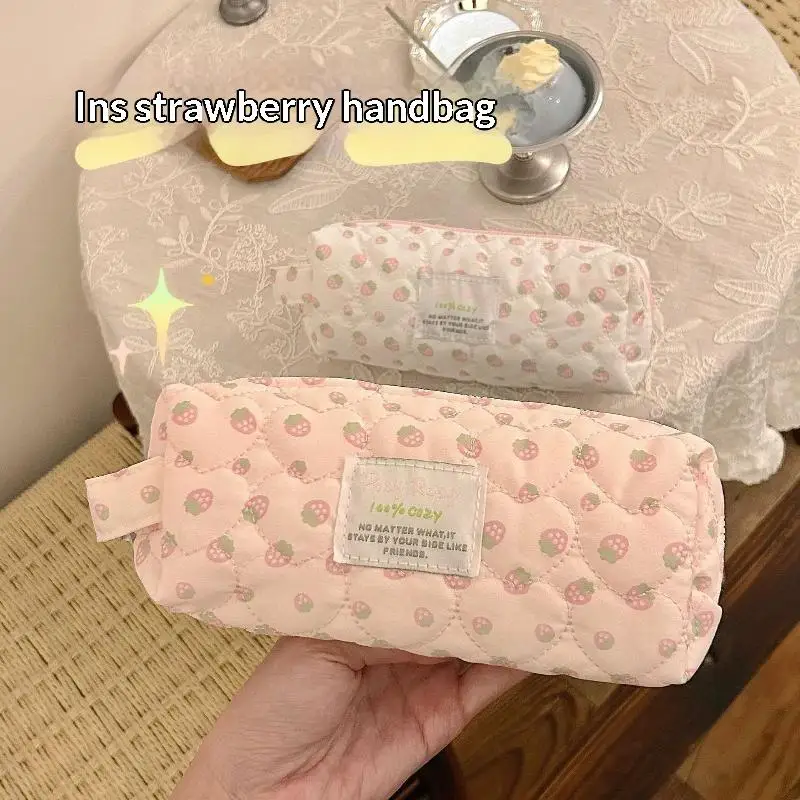 Aesthetic Polka Dot Pencil Case Portable Korean Style Pencil Pouch Handheld Large Capacity Stationery Organizer Students 1PC