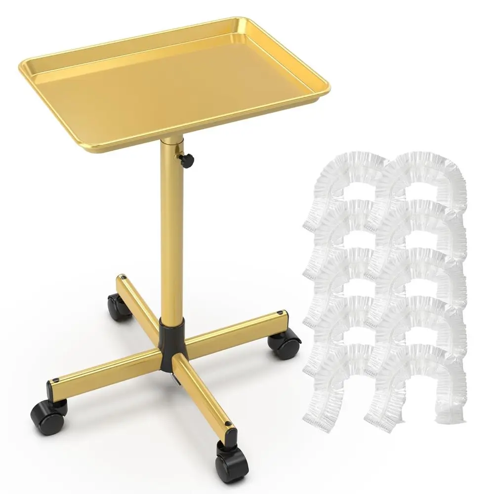 

Mobile Styling Station with Wheels, Adjustable Height Hairstylist Tray with 10 Disposable Tray Covers, Gold
