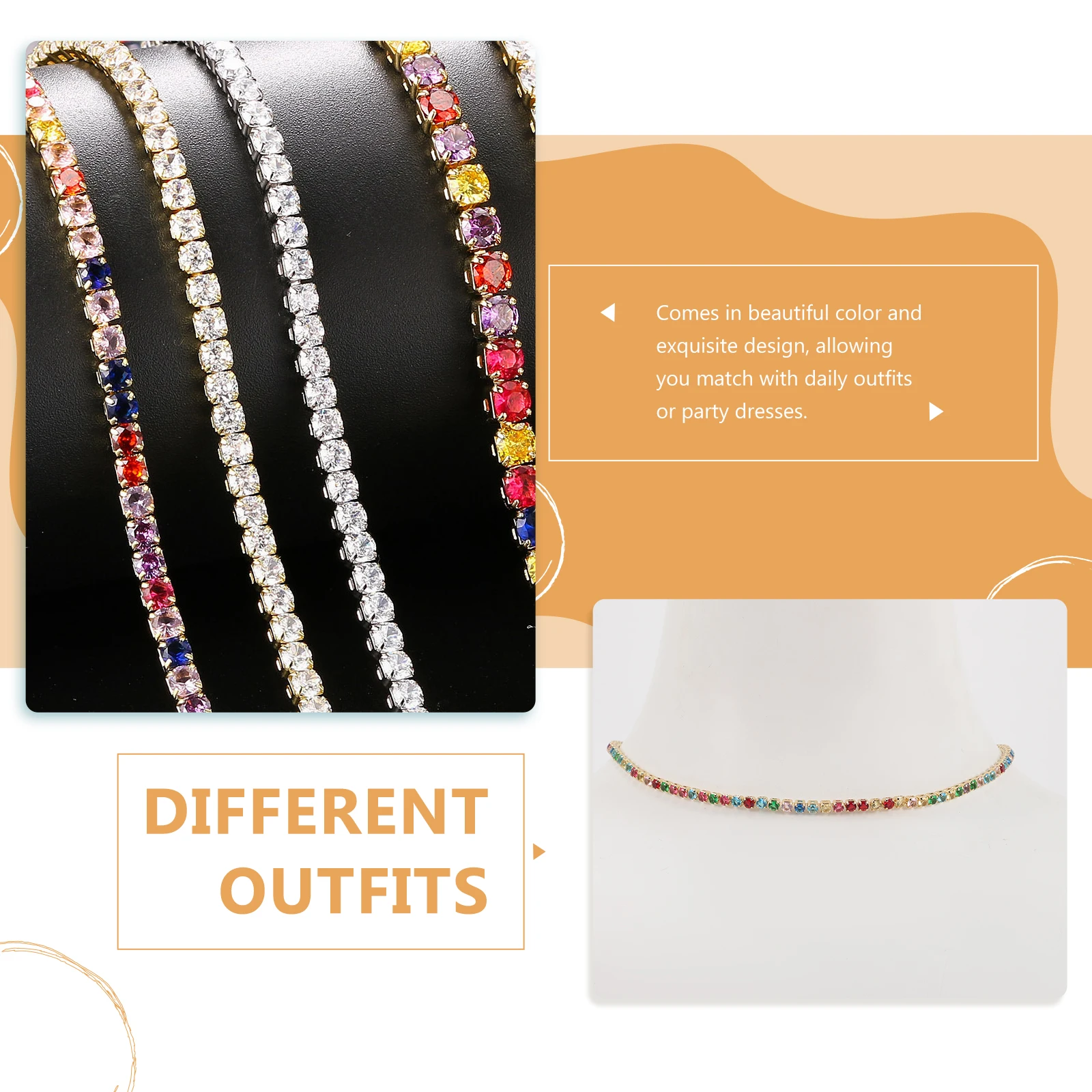 

Zircon Necklace for Women Crystal Tennis Chain Rhinestone Necklaces Party Classic Choker Gifts Lightweight Portable Fashionable