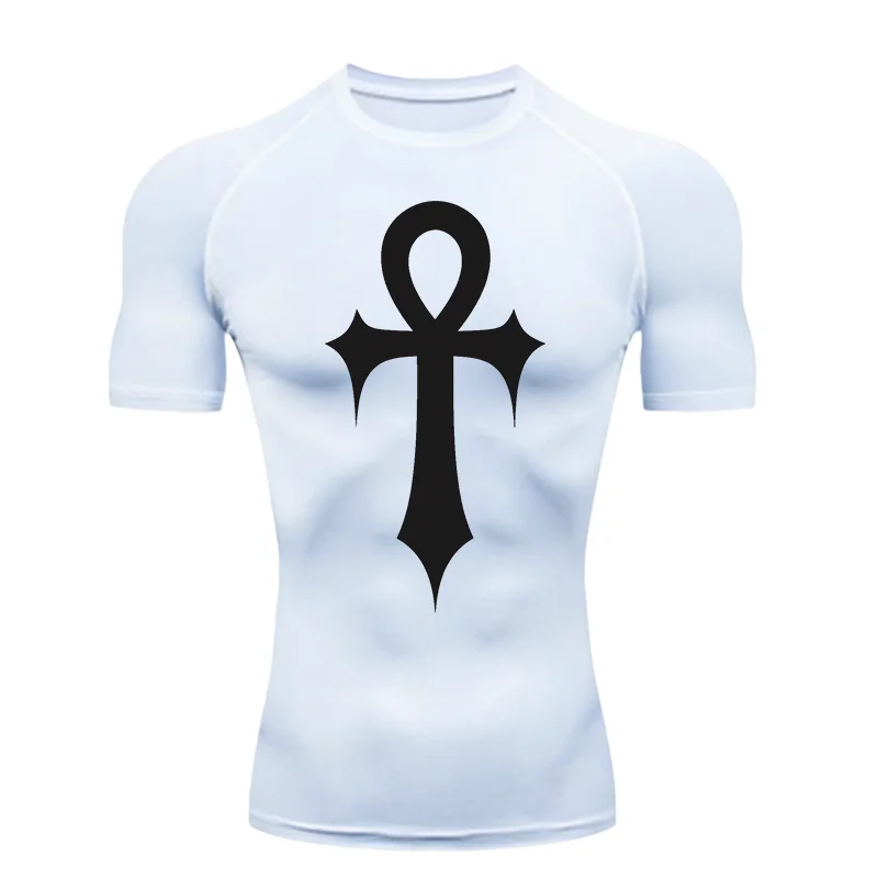 Cross Pattern Design Men's Sports T-shirt Training Fitness Compression Short Sleeve Rashguard for Men Gym Workout Athletic Tees