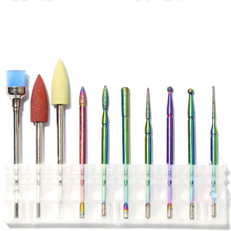 Tungstênio Esculpido Prego Conjunto Cabeça Polonês, Galvanoplastia Manicure, Esfoliante e Removendo Unhas, 10pcs por conjunto