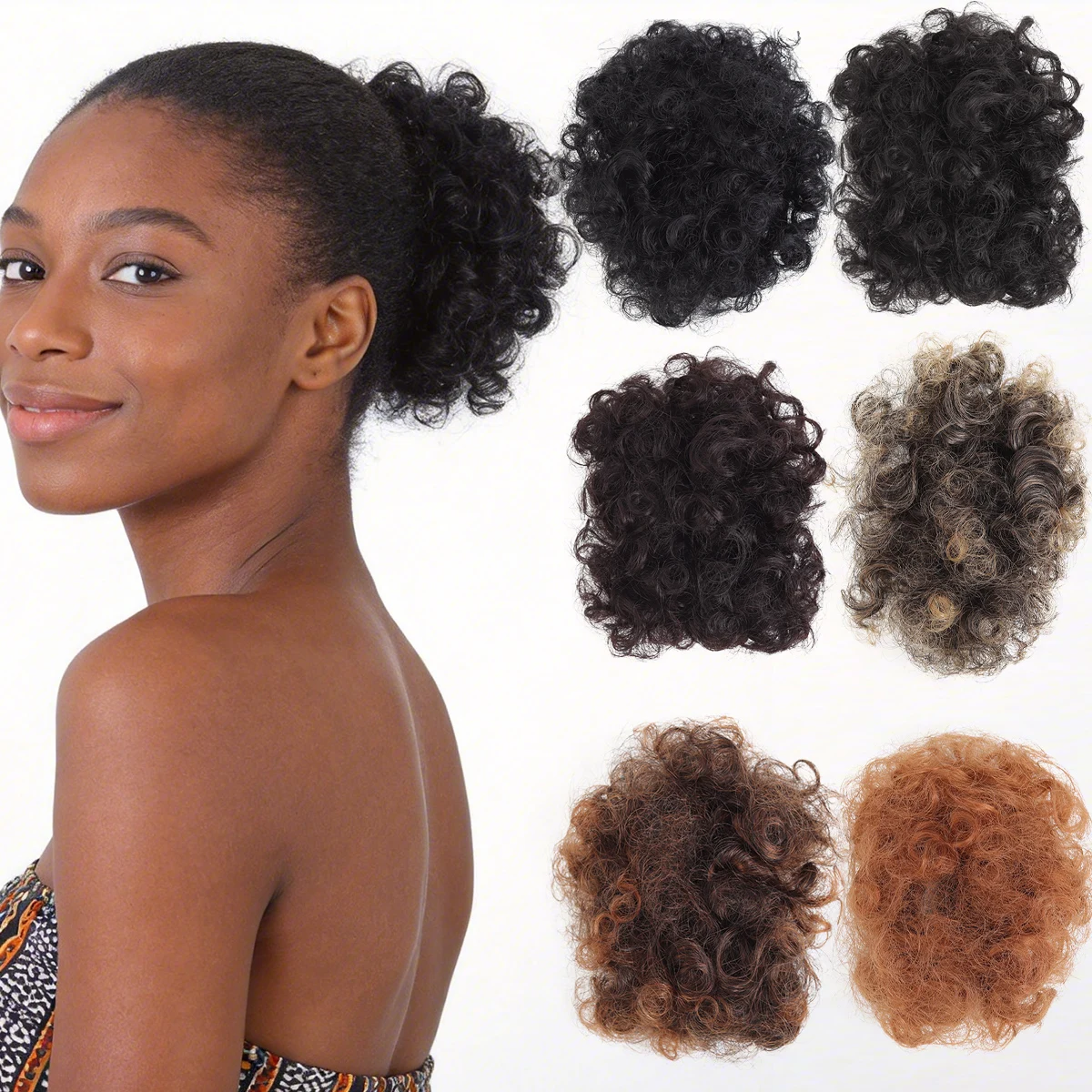 

Синтетический парик-пучок для африканских женщин, термостойкий, с мелкими кудрями, имитирующий натуральные волосы, для создания прически «пучок» или накладного хвоста.