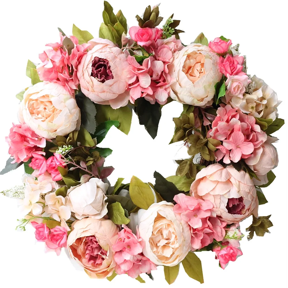 Peony simulated garland Rattan ring decoration Photography props Wedding wreath Flower home door Decoration