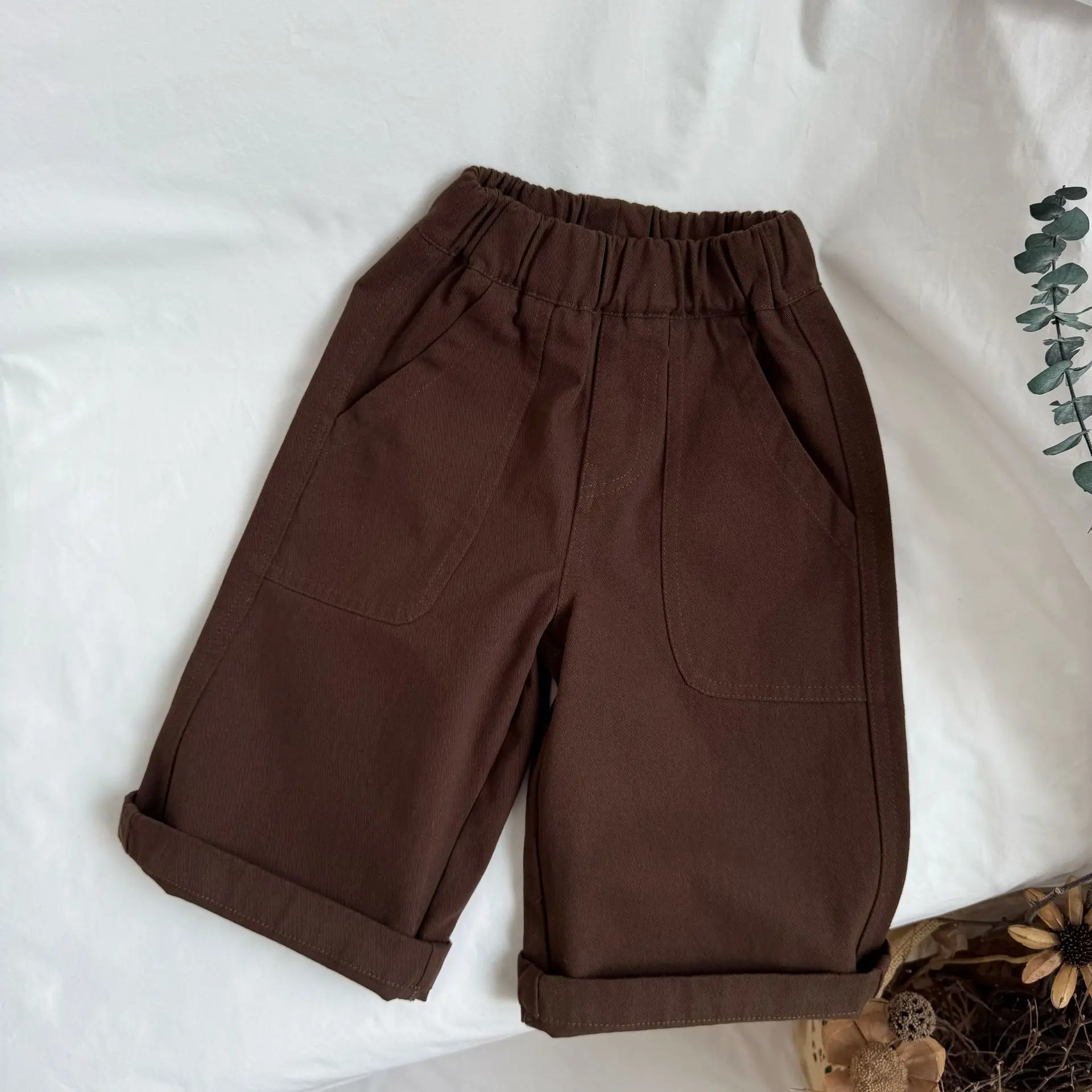 

Childrens Pants Spring and Autumn Korean Version Versatile Straight Leg Wide Leg Pants Solid Color Casual Daily Versatile