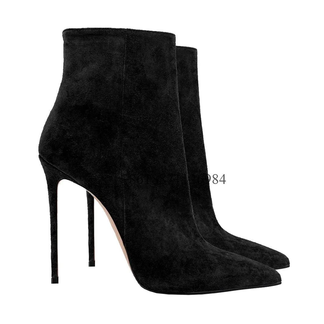 Middle Calf Soild Pointed Toe Women Boots Stiletto High Heels Side Zipper Design Large Size Fashionable And Versatile Shoes