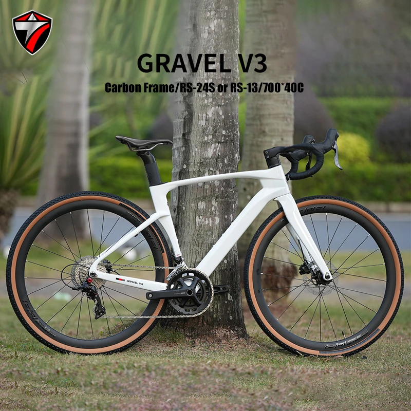 Gravel V3 700*40C Carbon Fiber Gravel Road Bike RS 24Speed 13S Mechanical Shifter Hydr Disc Brake Adventure Riding For Adults